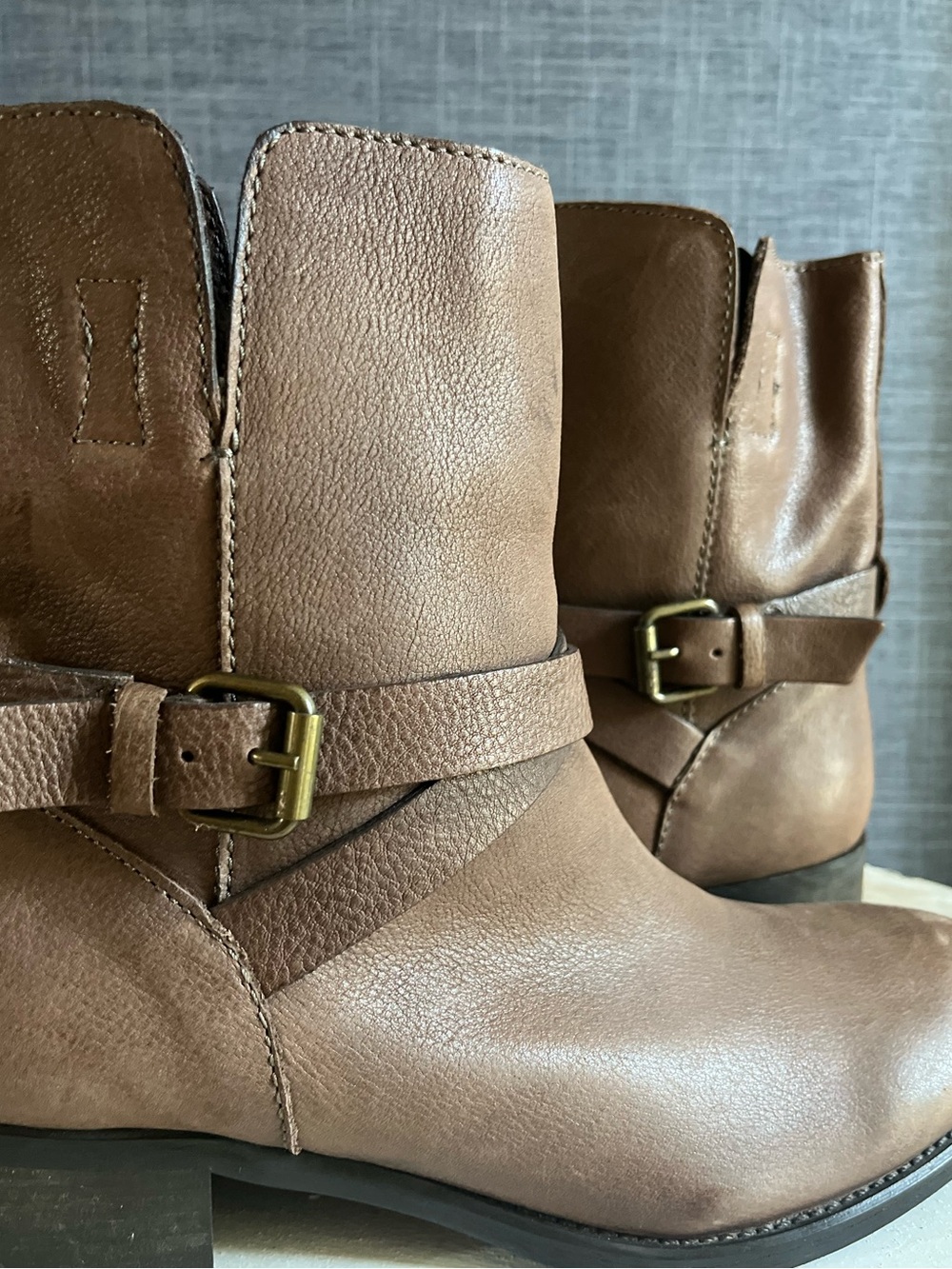 J.Crew Brown Leather Harness Ankle Boots Size 8 | Moto Riding Booties